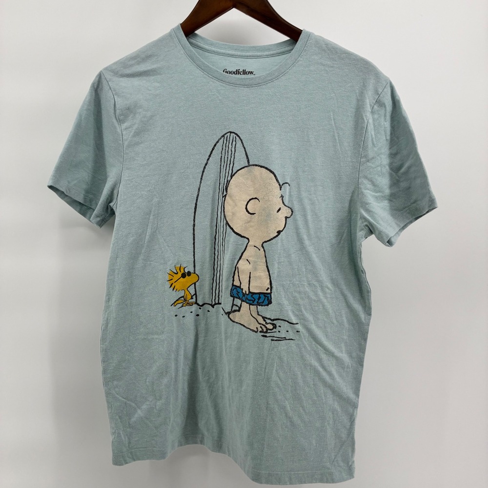 Goodfellow Peanuts Charlie Brown Woodstock Surfing Graphic T-Shirt Blue Mens M